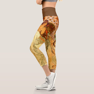 Leggings Capri Art Nouveau Alphonse Mucha elegante mujer cosecha