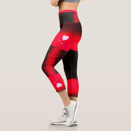 Leggings Capri Art Sea Sunset Negro y Rojo