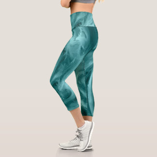 Leggings Capri Arte abstracto de pintura con agua azul giratoria