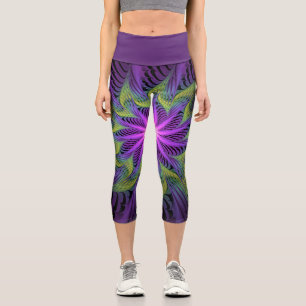 Leggings Capri Arte abstracto fractal moderno de flor púrpura ver