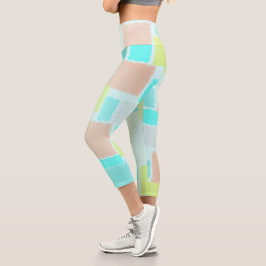 Leggings Capri Arte abstracto funky pastel turquesa amarillo