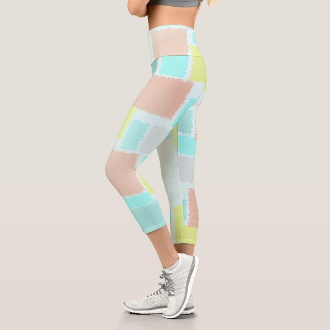 Leggings Capri Arte abstracto funky pastel turquesa amarillo (Izquierda)