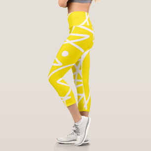 Leggings Capri Arte abstracto minimalista patrón amarillo blanco