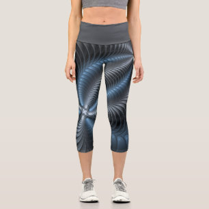 Leggings Capri Arte abstracto moderno fractal 3D gris azul plásti