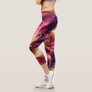 Leggings Capri Arte abstracto moderno giratorio rosa, dorado y pú