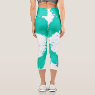 Leggings Capri Arte Abstracto Pastel Turquesa Verde Blanco