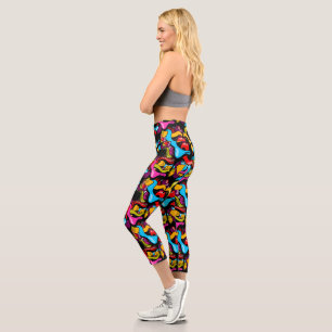 Leggings Capri Arte callejero de hip hop con grafitis neón colori