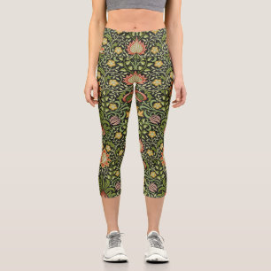 Leggings Capri Arte de azulejos florales persas negros de William