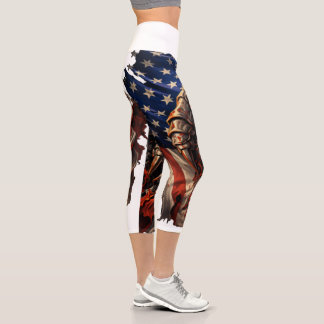 Leggings Capri Arte de fiera bestia desgarrando la bandera estado