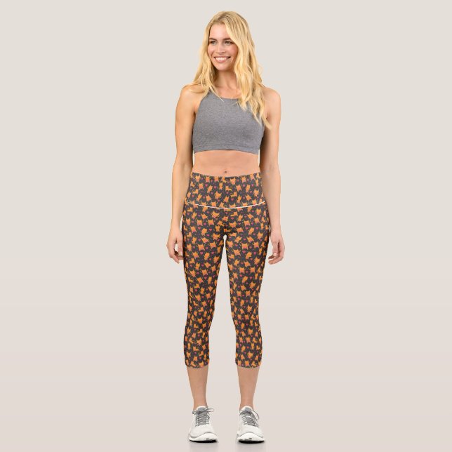 Leggings Capri Arte de gato | Patrón De Gato Cuto Chileno (Anverso)
