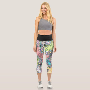 Leggings Capri Arte de patrón pintado a mano y digitalmente 17