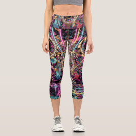 Leggings Capri Arte de Salón de Lujo Psicodélico de Neón