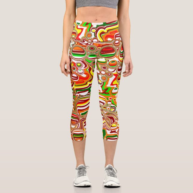 Leggings Capri Arte digital de burbujas retro (Anverso)