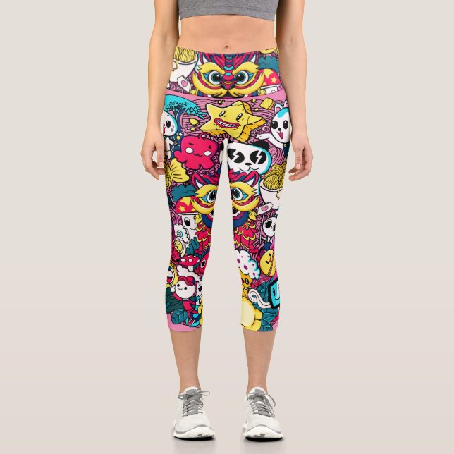 Leggings Capri Arte Doodle Japonés (Anverso)