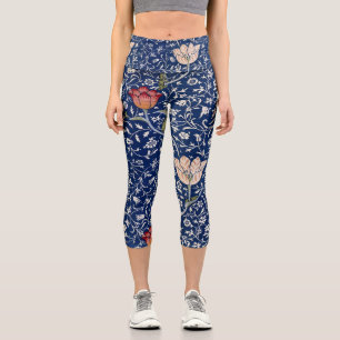 Leggings Capri Arte floral de tulipán azul de William Morris Medw