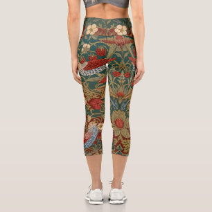 Leggings Capri Arte floral Morris Strawberry Thief Verde Azul Roj