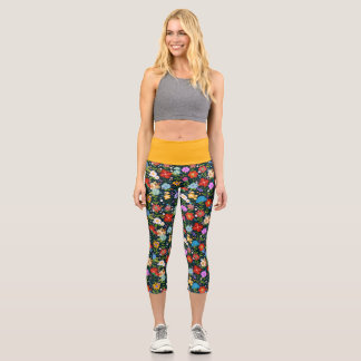 Leggings Capri Arte folclórico floral mexicano