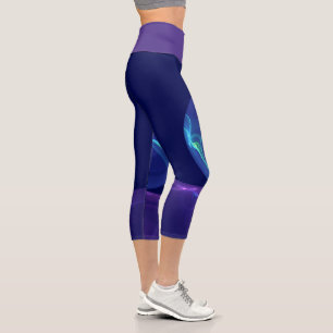 Leggings Capri Arte fractal abstracto de sueño azul púrpura lumin