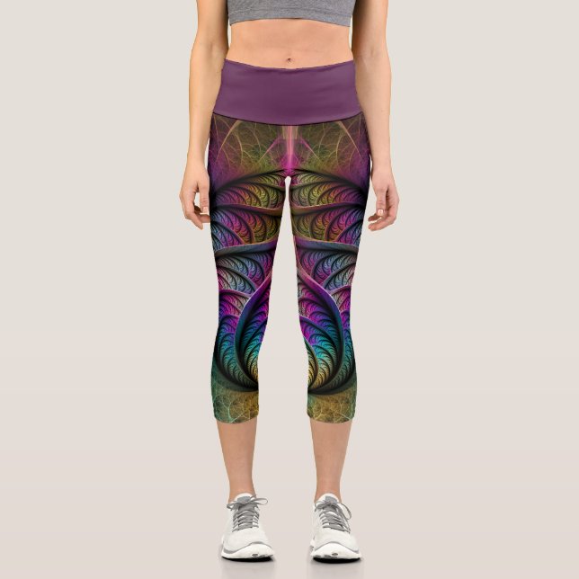 Leggings Capri Arte fractal colorido con estampado trippy (Anverso)