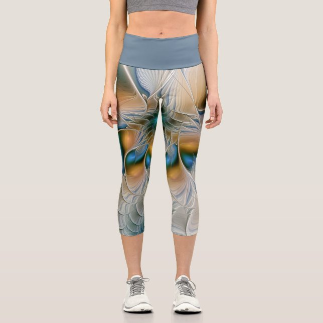 Leggings Capri Arte fractal de fantasía abstracta y elevada con a (Anverso)