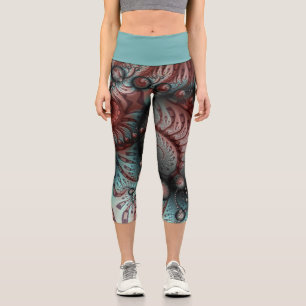 Leggings Capri Arte fractal de fantasía vívida abstracta marrón a