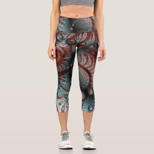 Leggings Capri Arte fractal de fantasía vívida abstracta marrón a