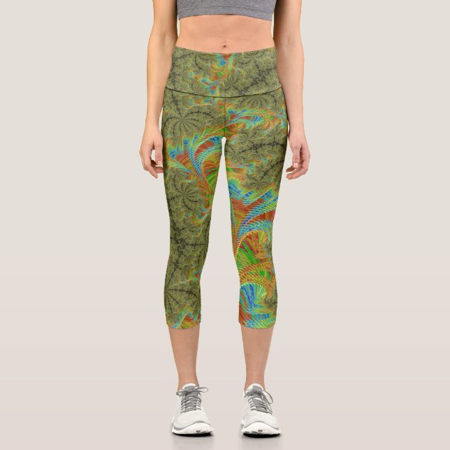 Leggings Capri Arte fractal espiral trippy psicodélico (Anverso)