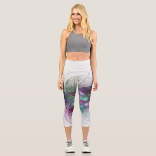 Leggings Capri Arte fractal floral abstracto colorido moderno