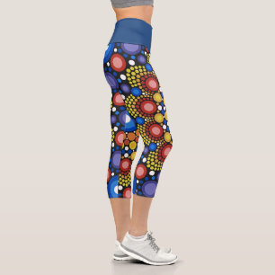 Leggings Capri Arte Fractal Floral Dotado Retro Mandala