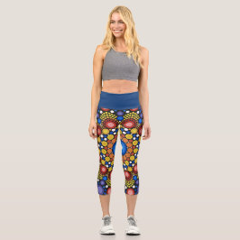 Leggings Capri Arte Fractal Floral Dotado Retro Mandala