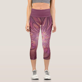 Leggings Capri Arte fractal floral moderno abstracto
