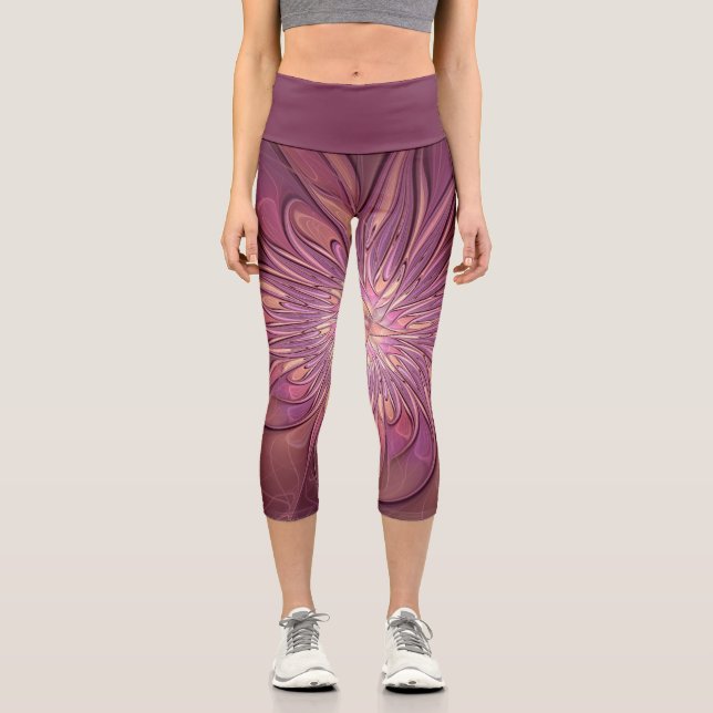 Leggings Capri Arte fractal floral moderno abstracto (Anverso)
