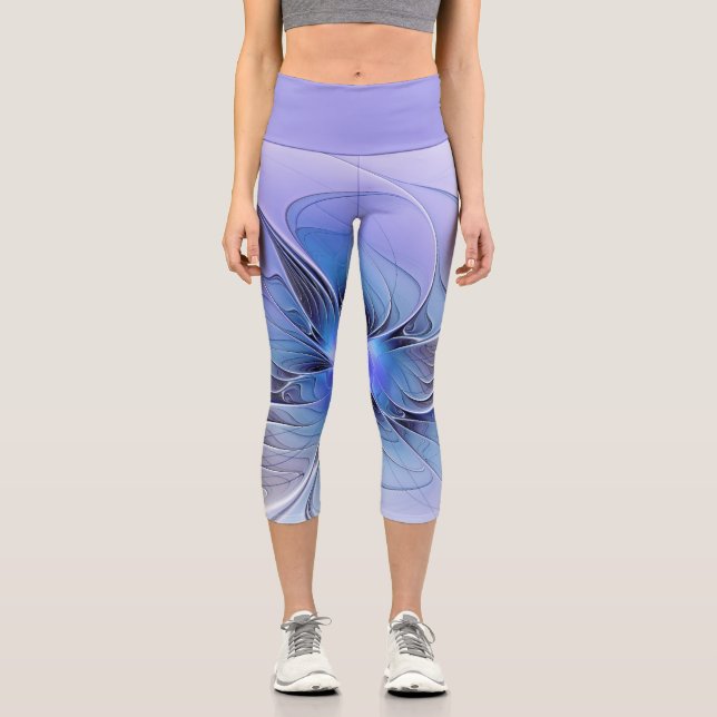Leggings Capri Arte fractal moderno abstracto lavanda azul (Anverso)