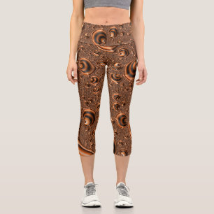 Leggings Capri Arte fractal naranja negro en espiral funky trippy