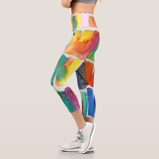 Leggings Capri Arte funky colorido moderno y colorido (Izquierda)