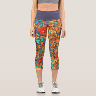 Leggings Capri Arte funky zen púrpura naranja abstracto