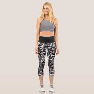 Leggings Capri Arte geométrico en blanco y negro 2