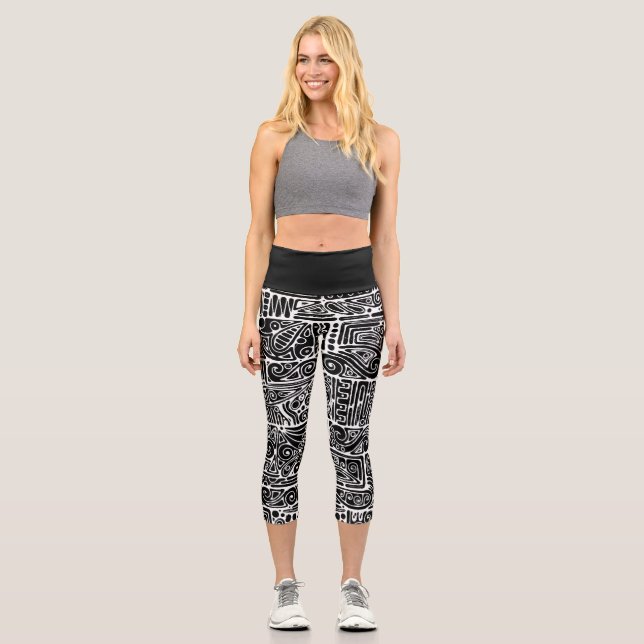 Leggings Capri Arte geométrico en blanco y negro 2 (Anverso)