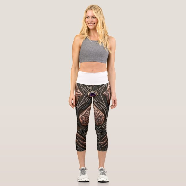 Leggings Capri Arte Intrincado de Mandala Digital (Anverso)