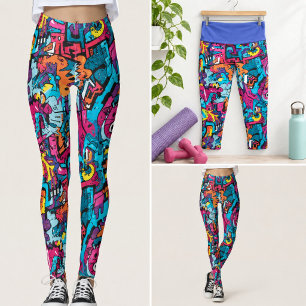 Leggings Capri Arte Pop Abstracto Retro Colorido y Audaz