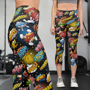 Leggings Capri Arte Pop de Cómic Dibujos Animados Superhéroe