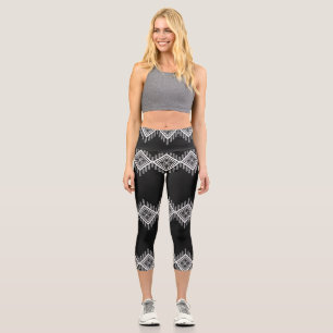 Leggings Capri Arte tribal en blanco y negro