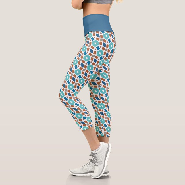 Leggings Capri Arte tribal oriental azul azul turquesa de cadera (Izquierda)