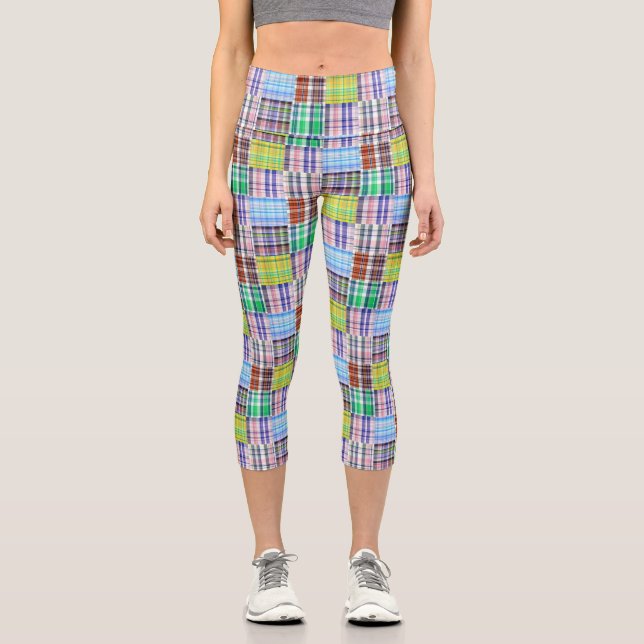 Leggings Capri Aspecto de Madras de Parche Preppy #1 (Anverso)