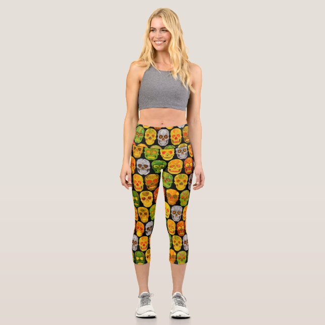 Leggings Capri Aspen Leaf Skulls sin fisuras patrón 2018 (Anverso)