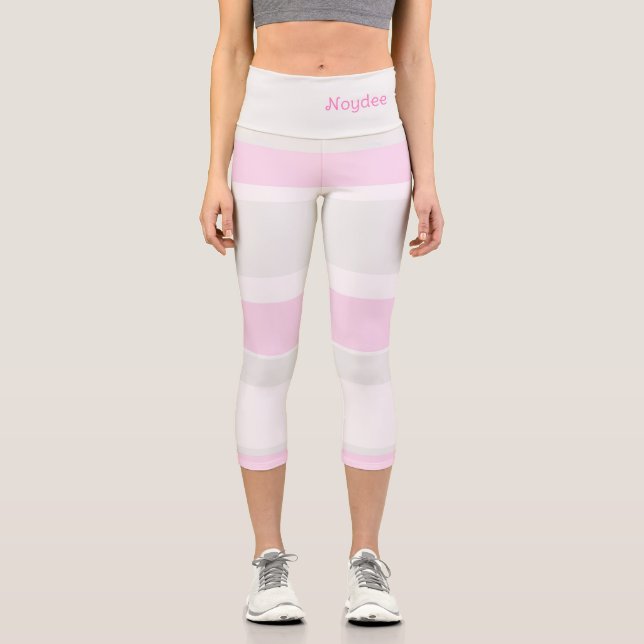 Leggings Capri Asymmetric Stripes Lines Grey Pink White (Anverso)