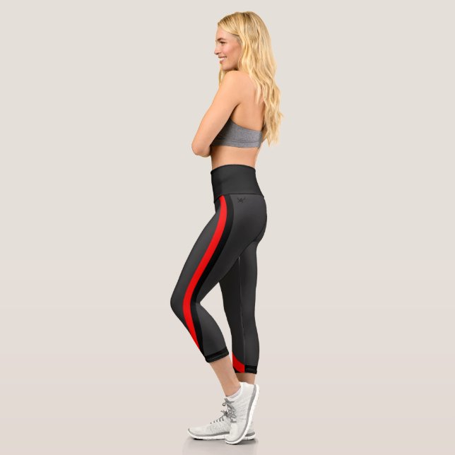 Leggings Capri Attoni Darray Gray Rojo y Black Side Stripe Sports (Izquierda)
