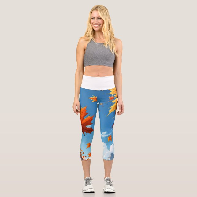 Leggings Capri Authumn leaves white (Anverso)