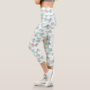 Leggings Capri Aves de colores bonitos dejan un diseño blanco vin