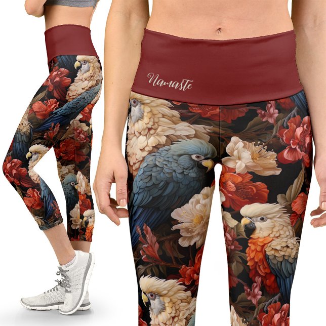 Leggings Capri Aves exóticas Vintage Parrot Jungle Yoga (Subido por el creador)